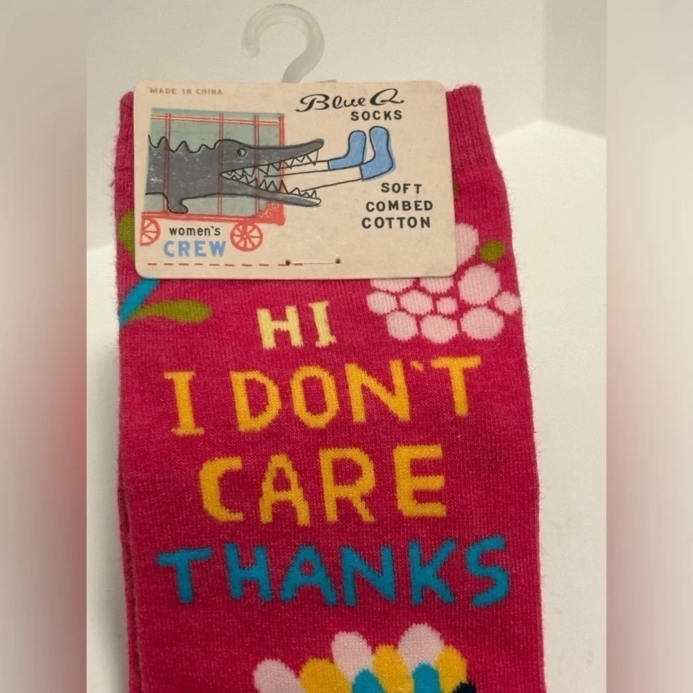 Blue Q Sock “Hi I Don’t Care Thanks”